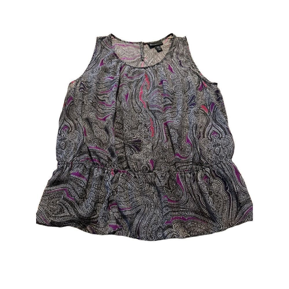Lane Bryant Womens Semi Sheer Black Paisley Blouson Style Elastic Size 18/20